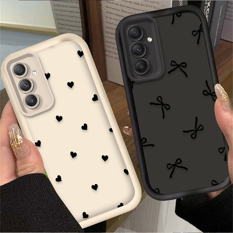 Phone Cases A14 Samsung - Черный чехол с сердечками и бантиками